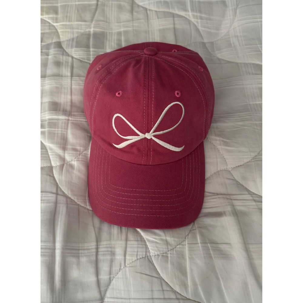 M.X.S Onegrow Pink Cotton Baseball Cap Embroidered Bow Adjustable Hat